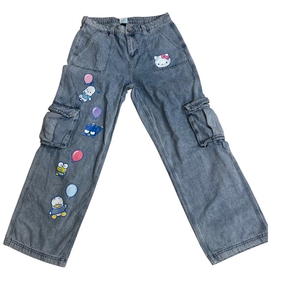 Hello Kitty And Friends Balloon Denim Cargo Pants Women's hot topic  Size 11 - Picture 1 of 10